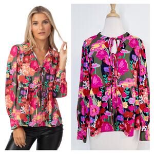Crosby by Mollie Burch Renny Top Floral Forest Size S Pink Colorful Preppy Glam